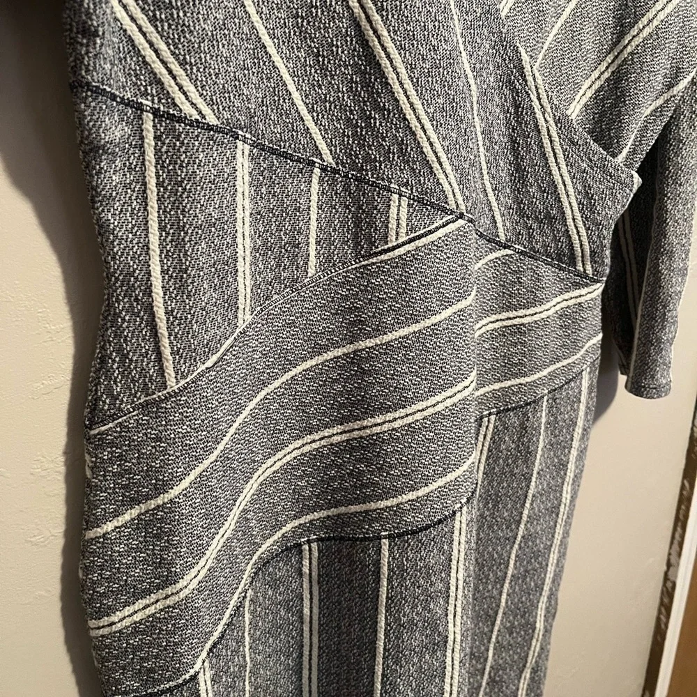 Anthropologie Maeve Striped V-neck Surplice 3/4 Sleeve Cotton Blend Dress - Picture 6 of 13